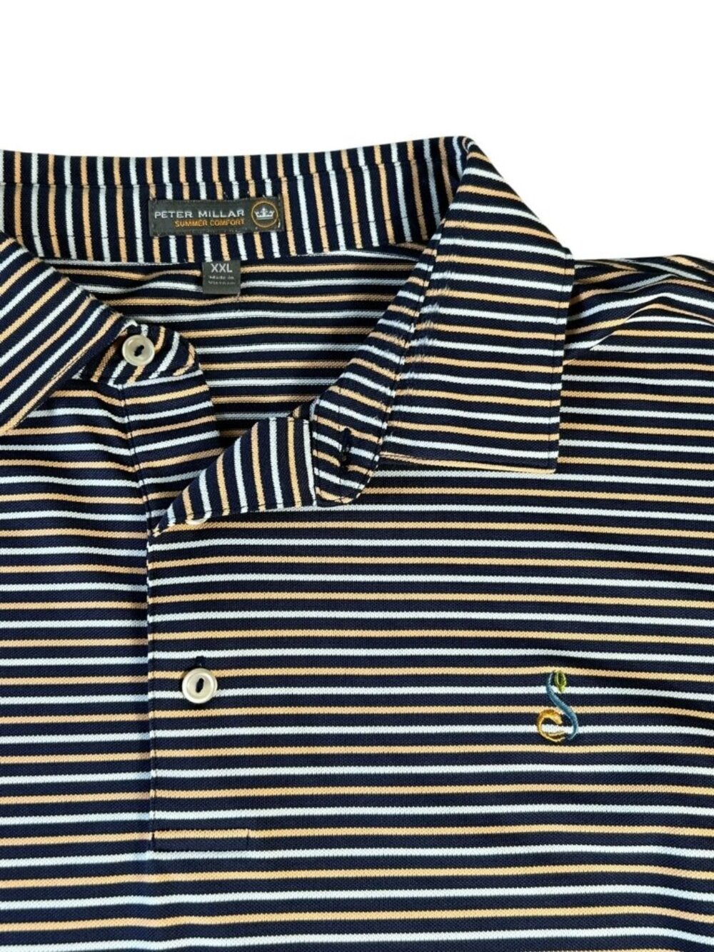Peter Millar Summer Comfort Polo Mens Sz XXL Stripes Black White Orange Golf